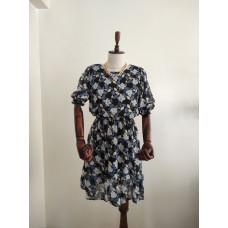 Mavi Desenli Kısa Kollu Elbise Mavi Desenli Kısa Kollu Elbise